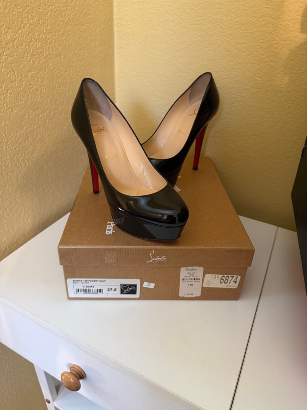 Christian Louboutin Black Patent Platform Pumps with Red Sole